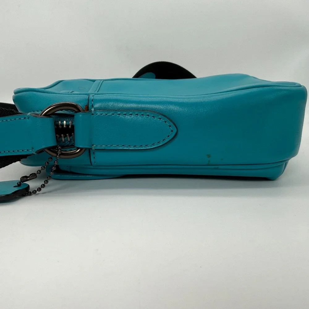 Coach Crossbody Bag Mens Small Turquoise Leather Turnlock Camera Messenger Bag